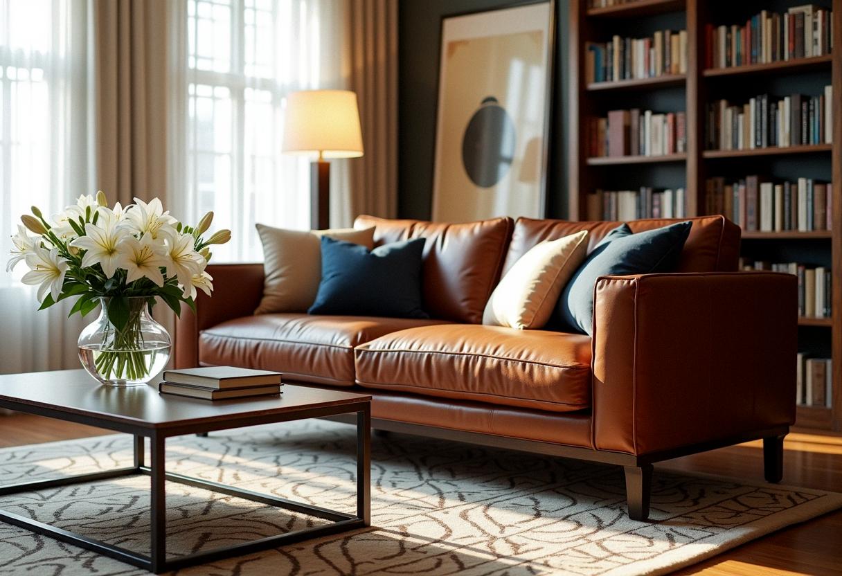 living room decor leather sofa