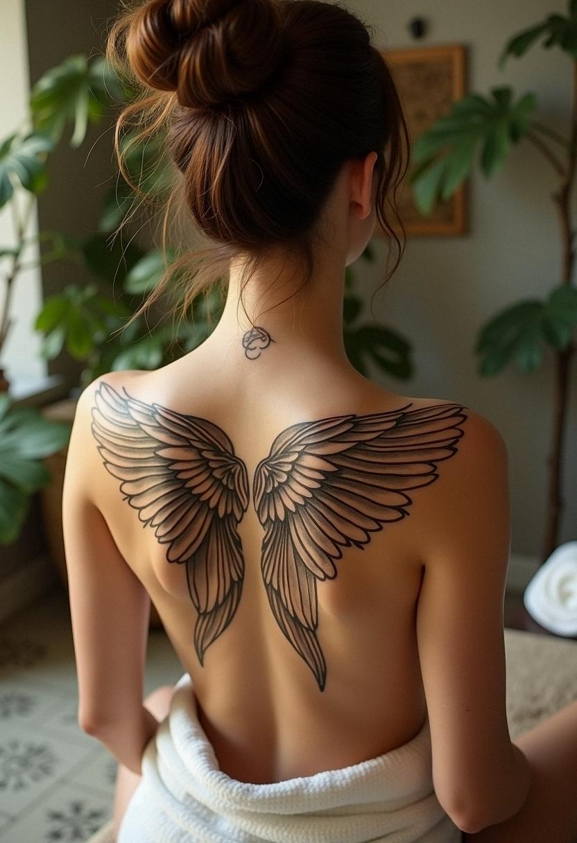 angel wings tattoo on back