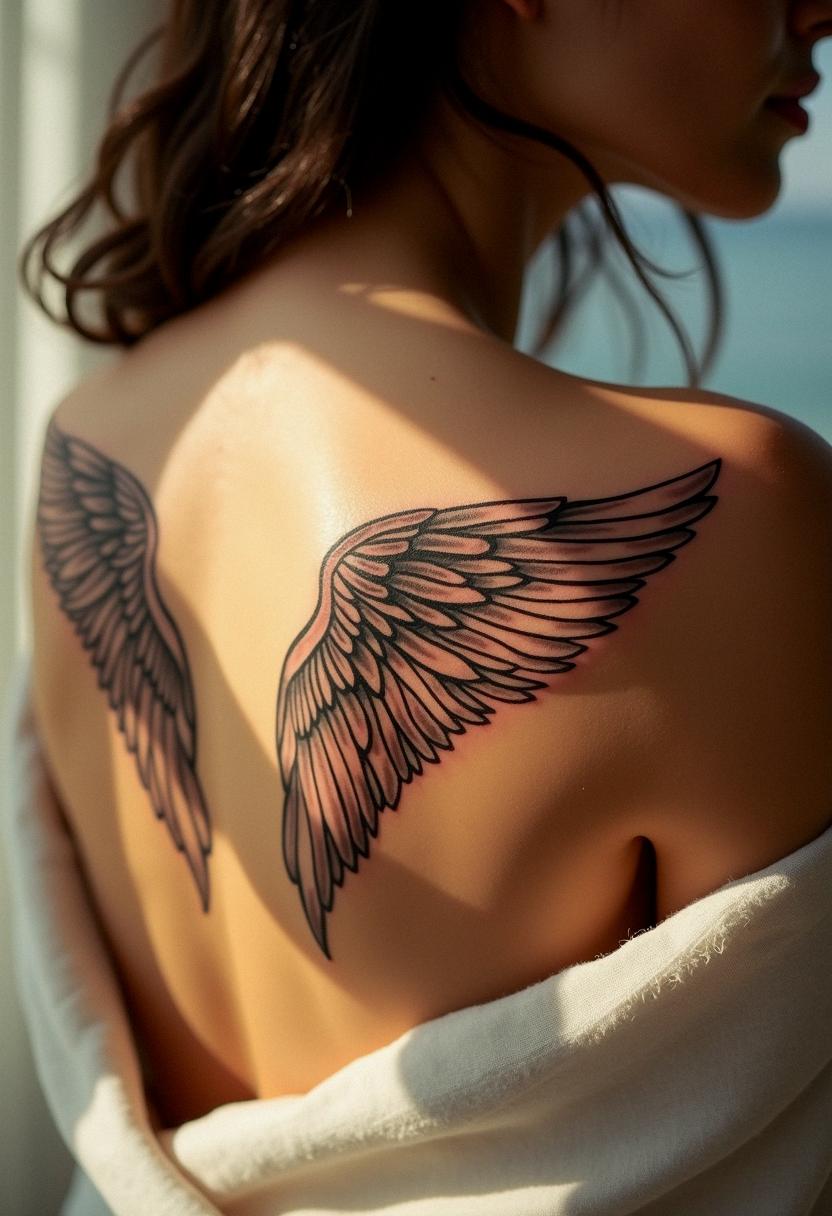 angel wings tattoo on back