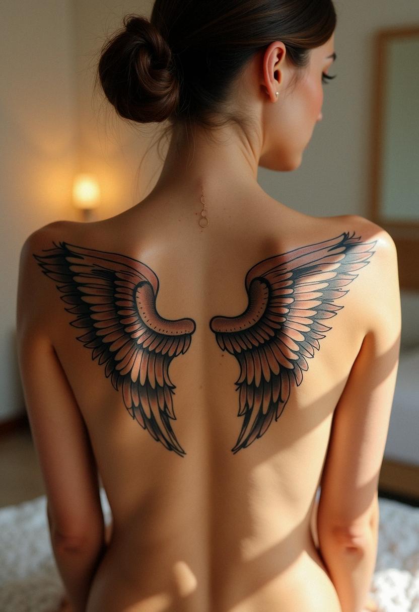 angel wings tattoo on back