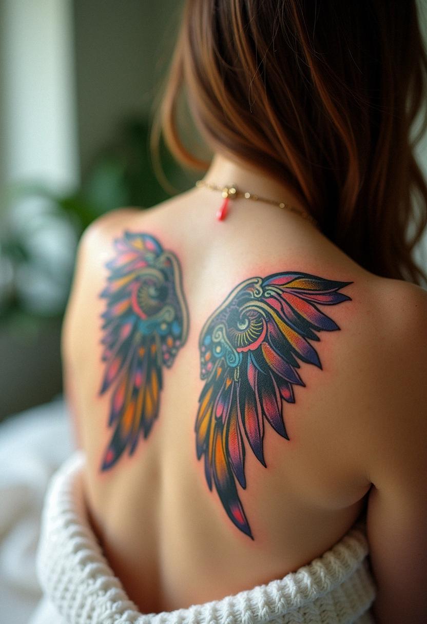 angel wings tattoo on back