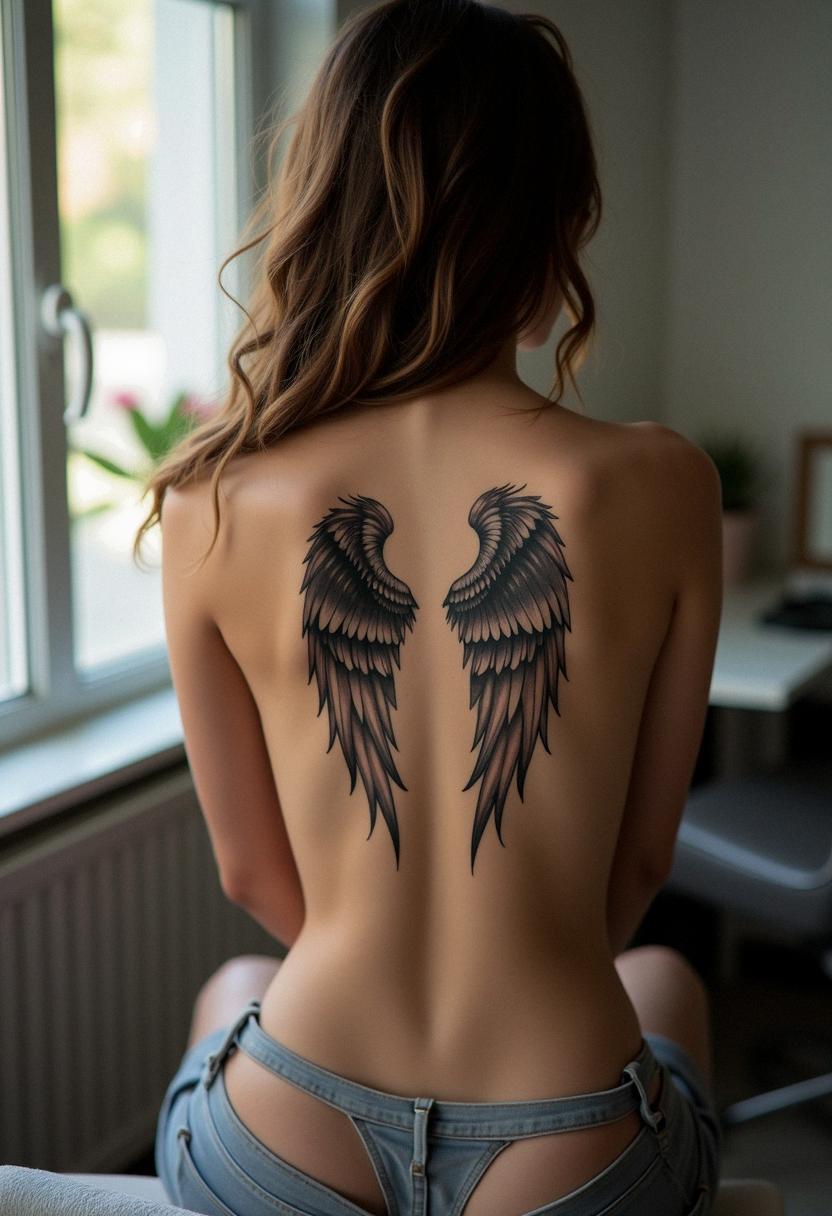 angel wings tattoo on back
