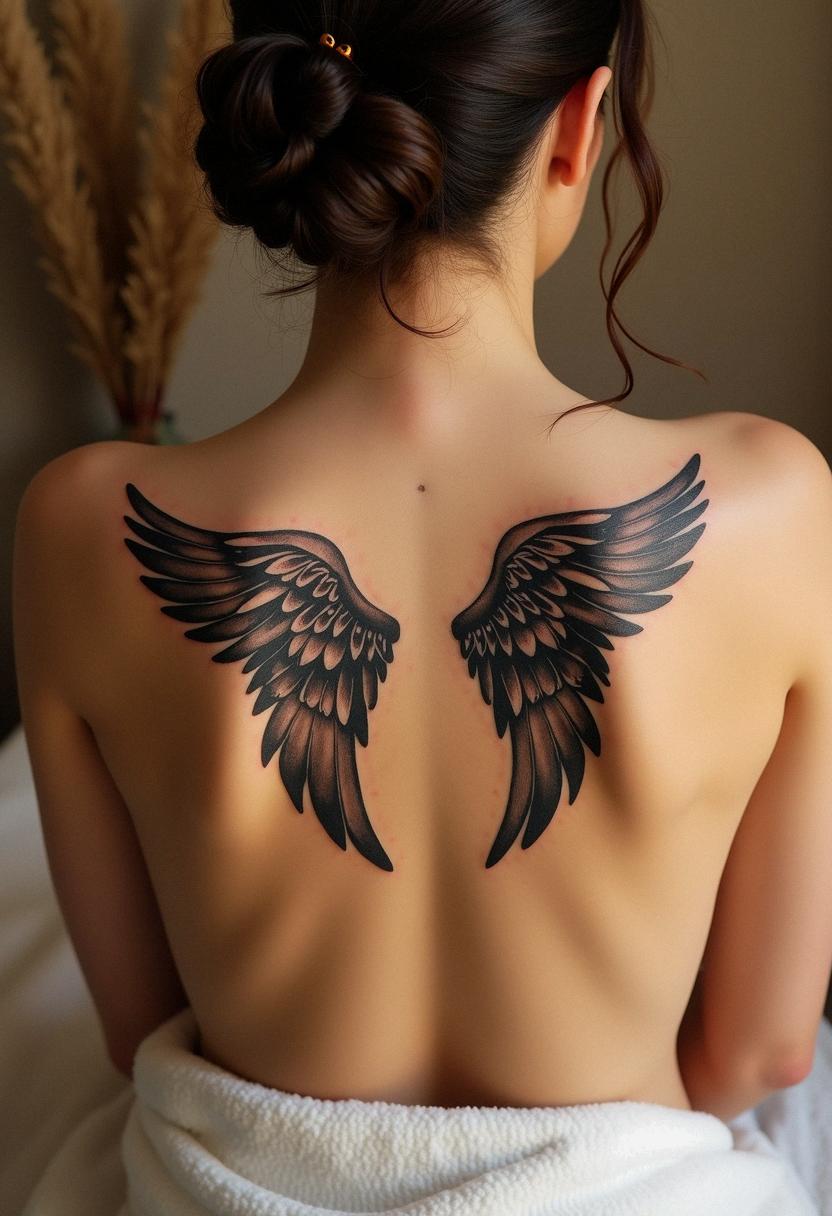angel wings tattoo on back