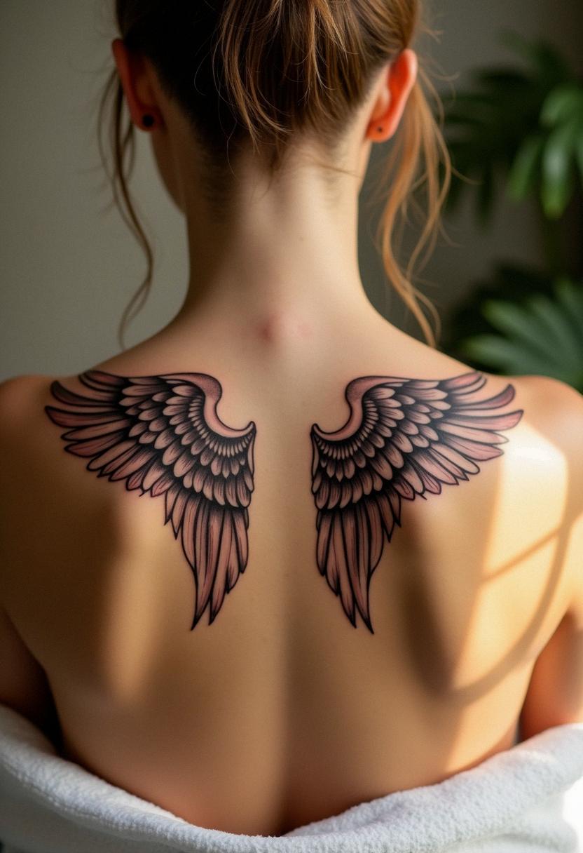 angel wings tattoo on back