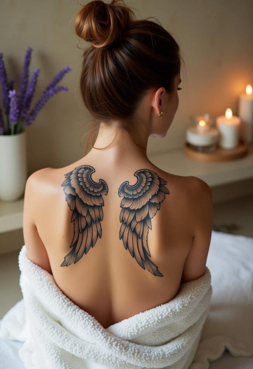 angel wings tattoo on back