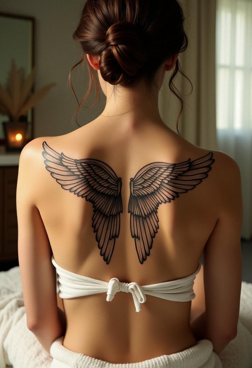 angel wings tattoo on back