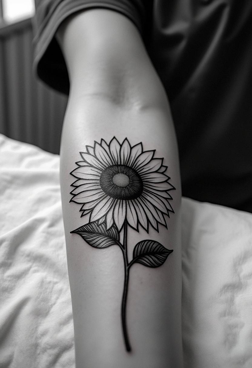 black and white sunflower tattoo