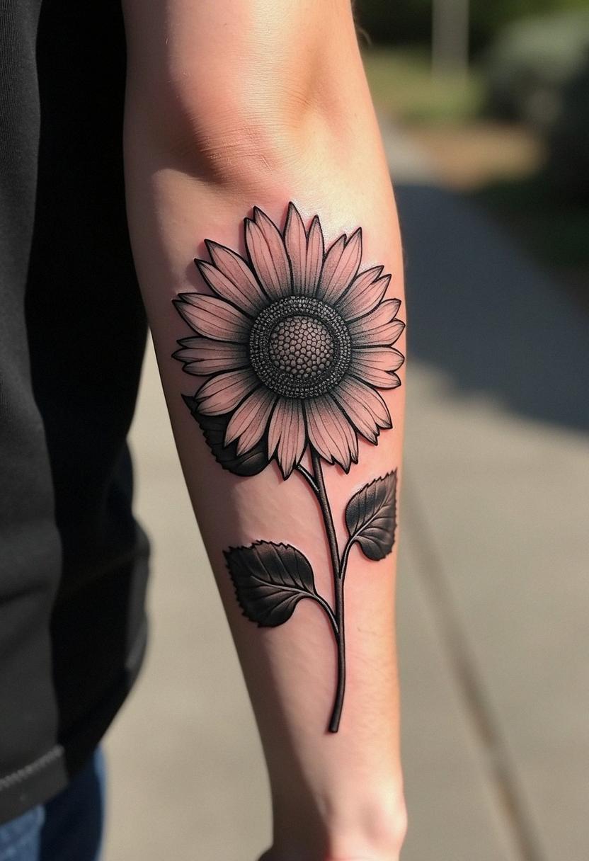 black and white sunflower tattoo