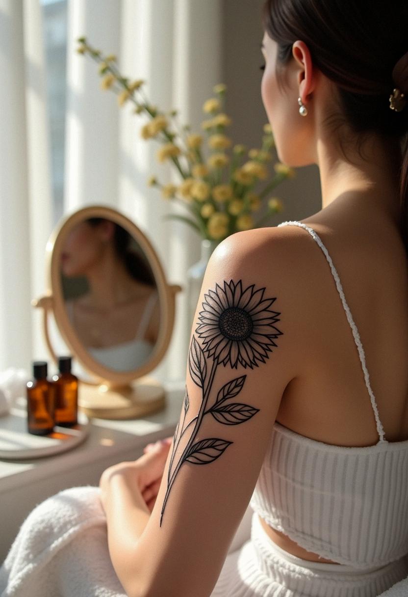 black and white sunflower tattoo