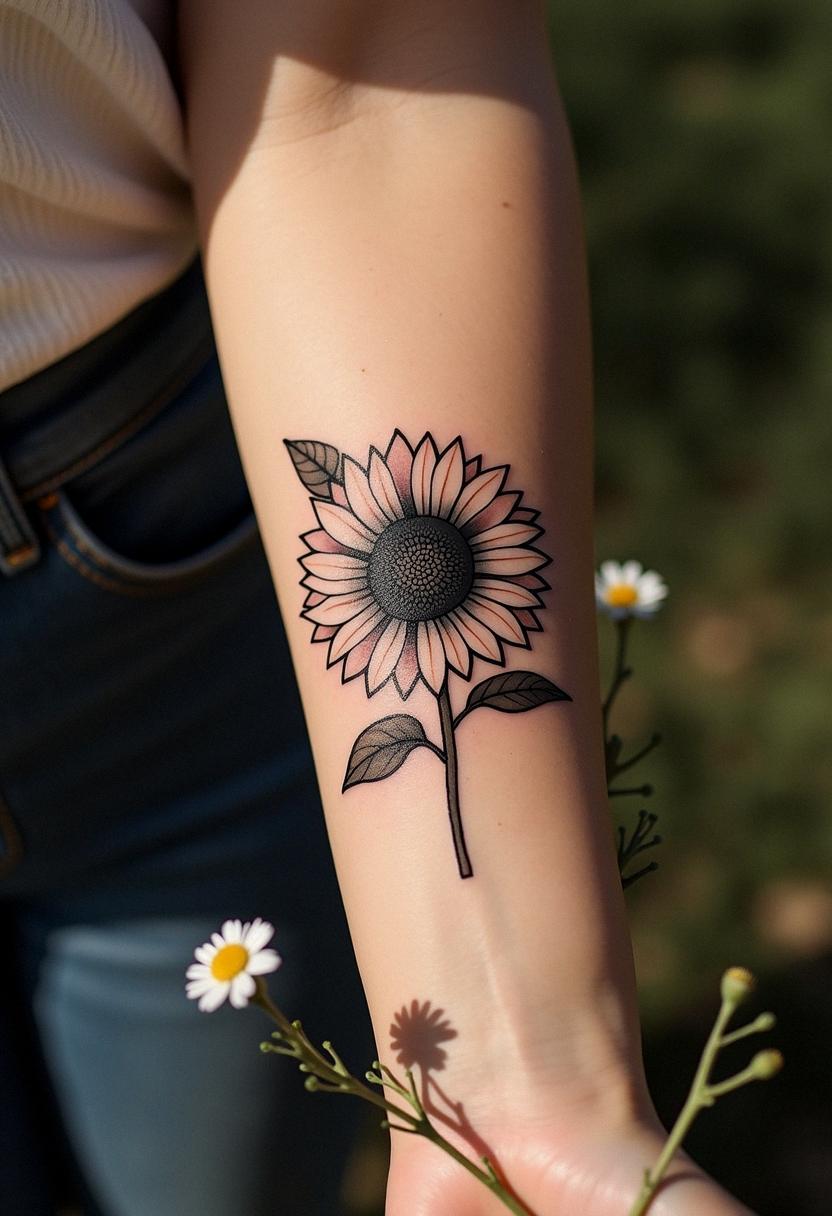black and white sunflower tattoo