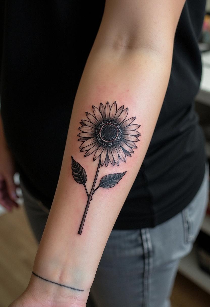 black and white sunflower tattoo