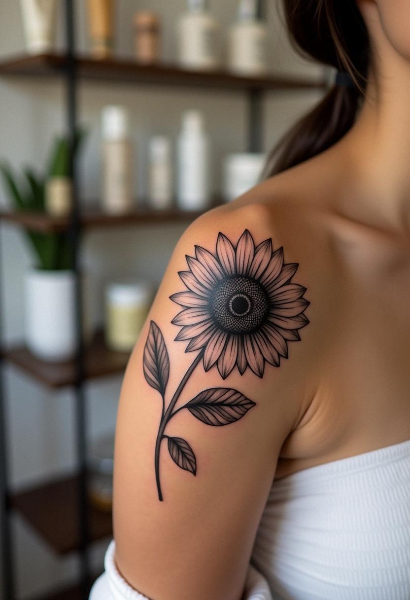 black and white sunflower tattoo