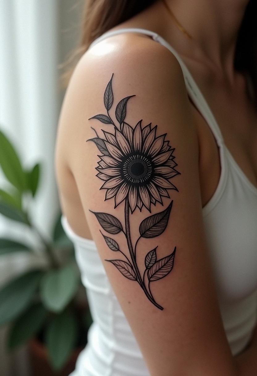 black and white sunflower tattoo