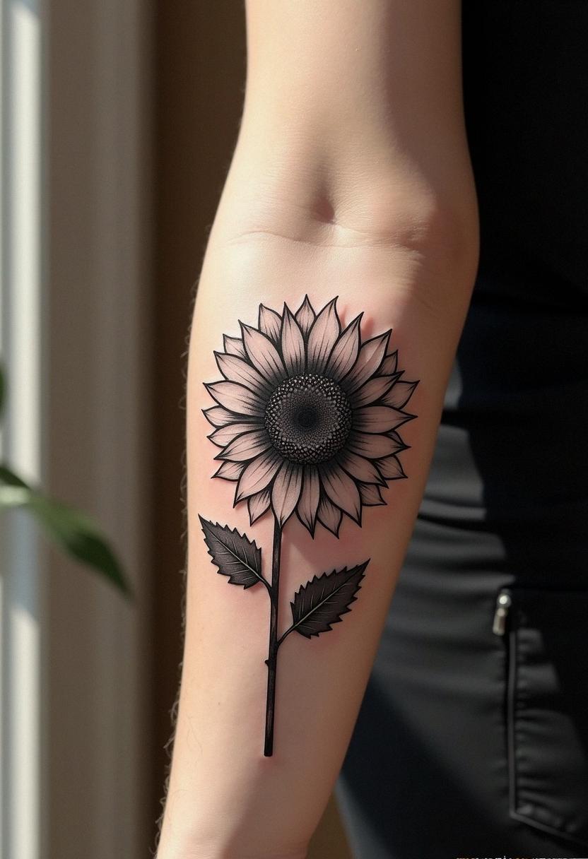 black and white sunflower tattoo