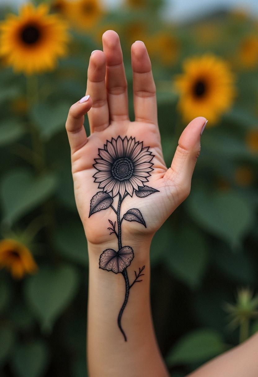 black and white sunflower tattoo