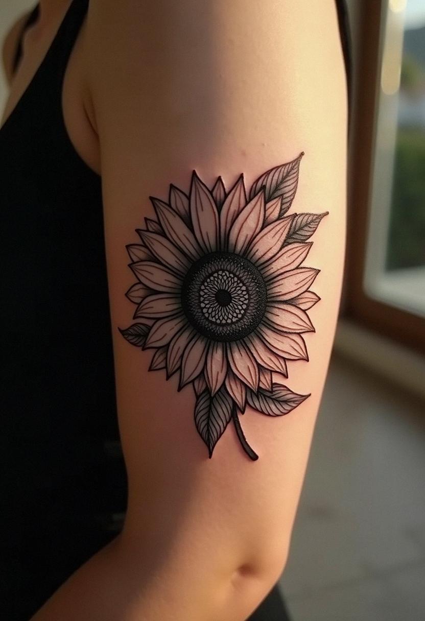 black and white sunflower tattoo