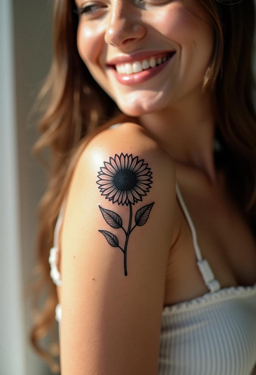 black and white sunflower tattoo