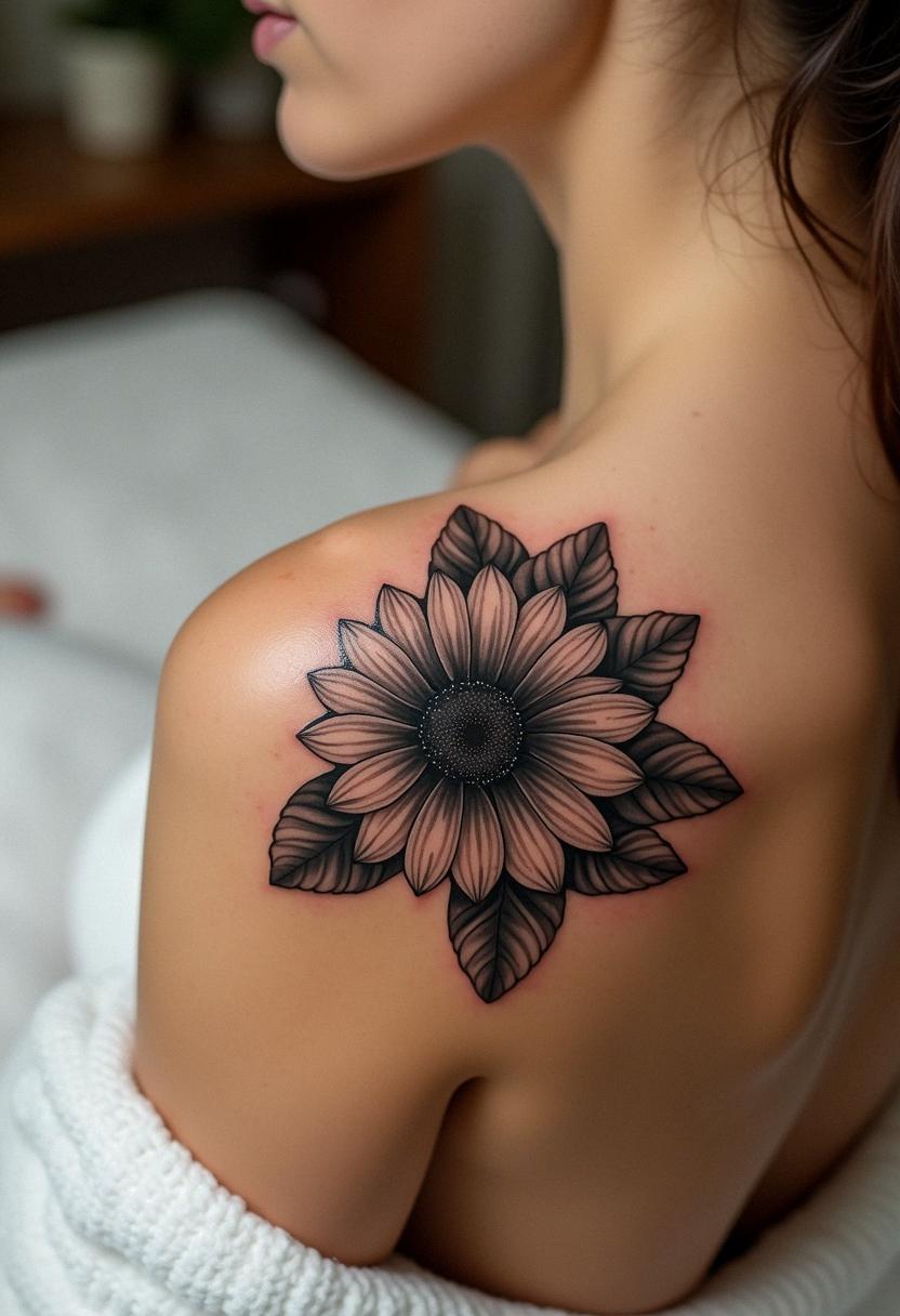 black and white sunflower tattoo