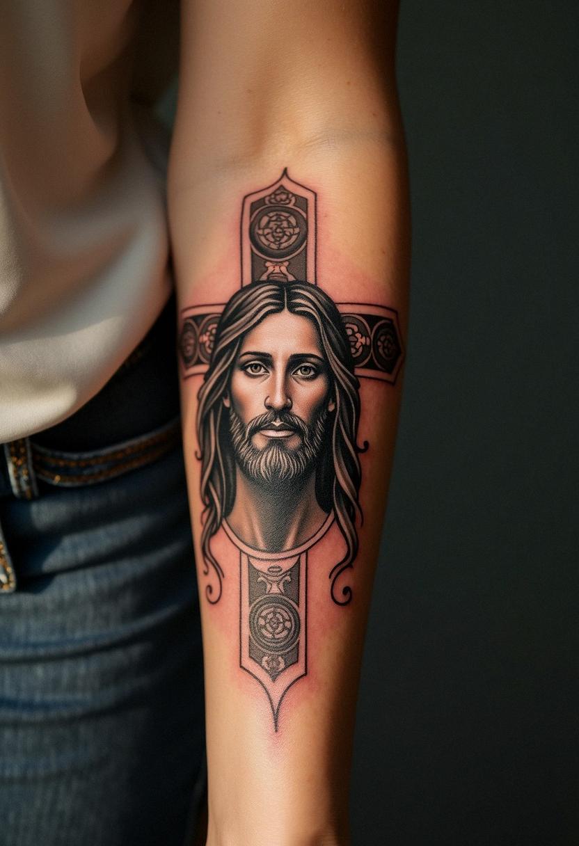 cross and jesus tattoo