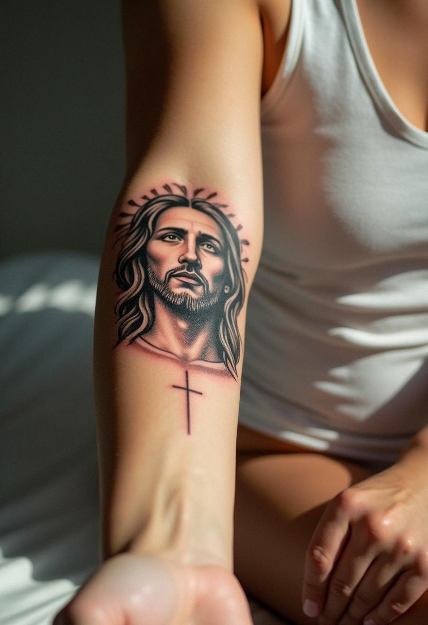 cross and jesus tattoo