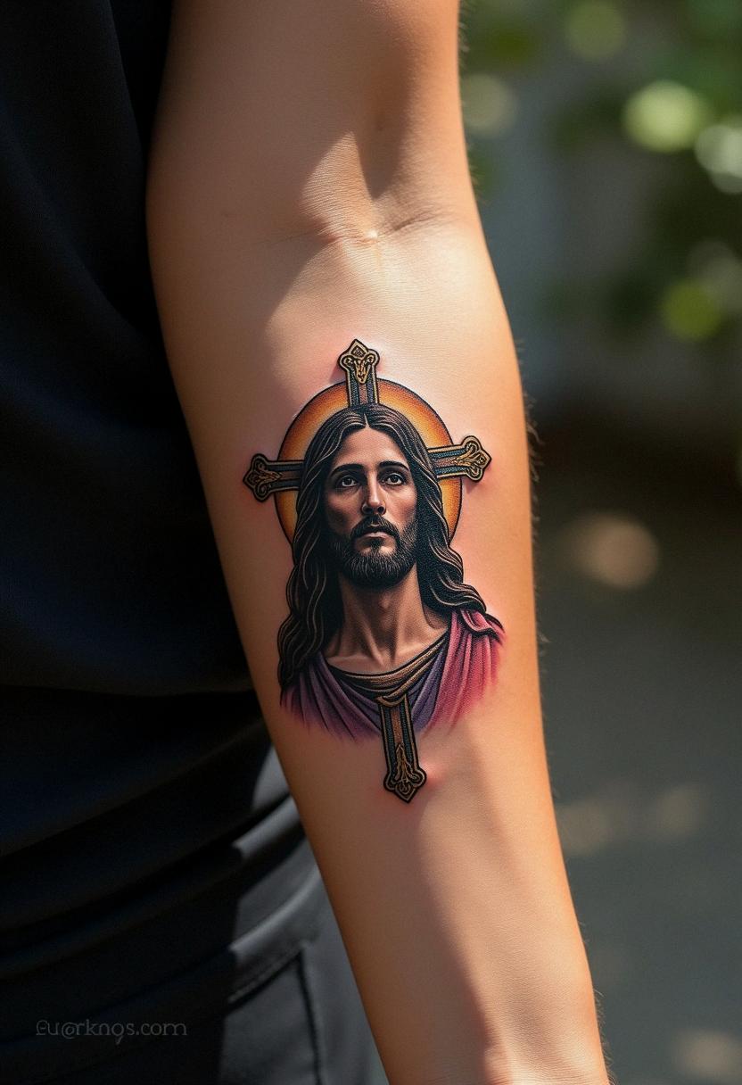 cross and jesus tattoo