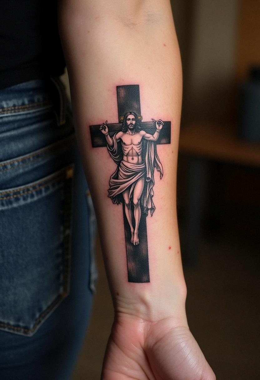 cross and jesus tattoo