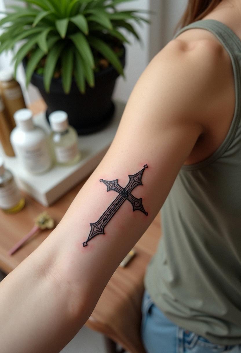 cross arm tattoo