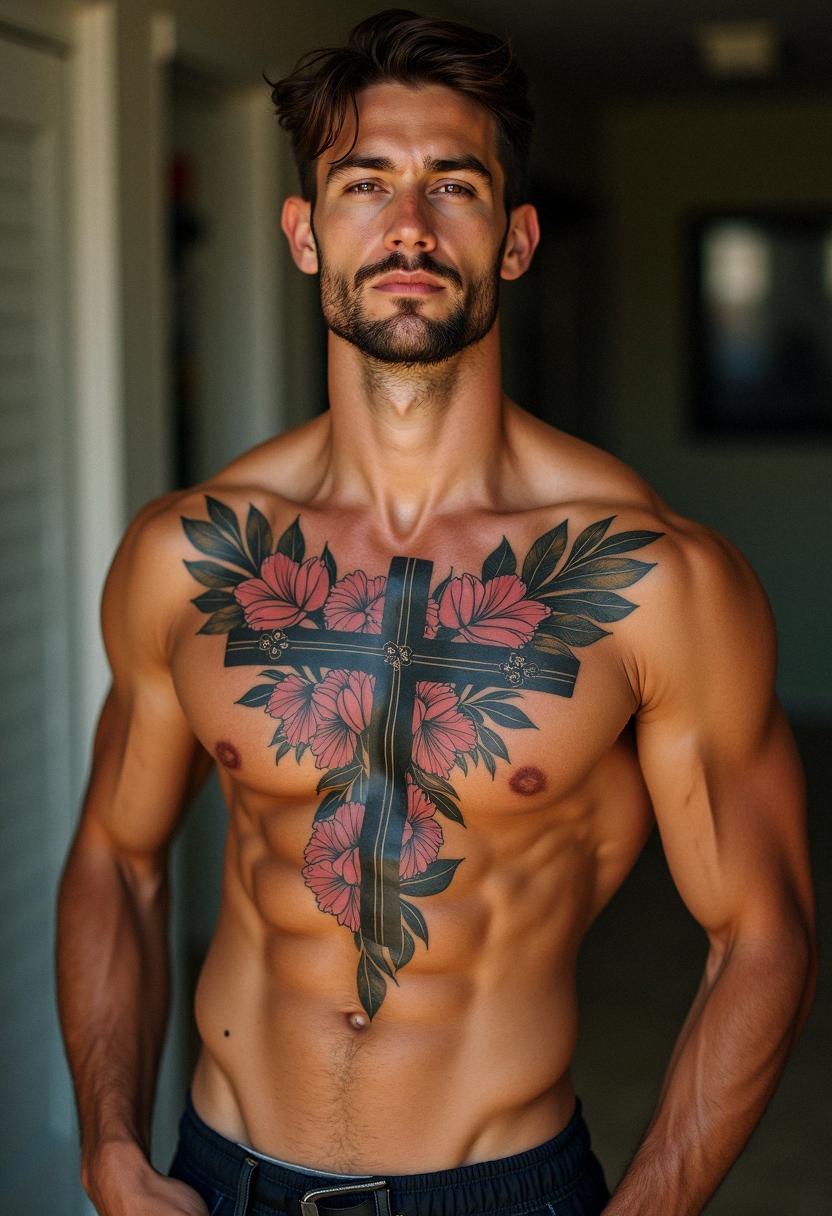 cross chest tattoo