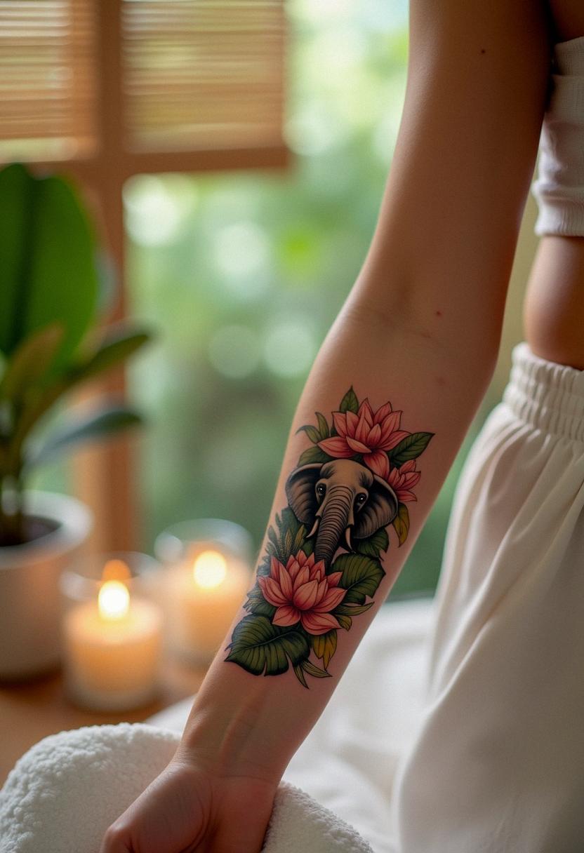 elephant flower tattoo
