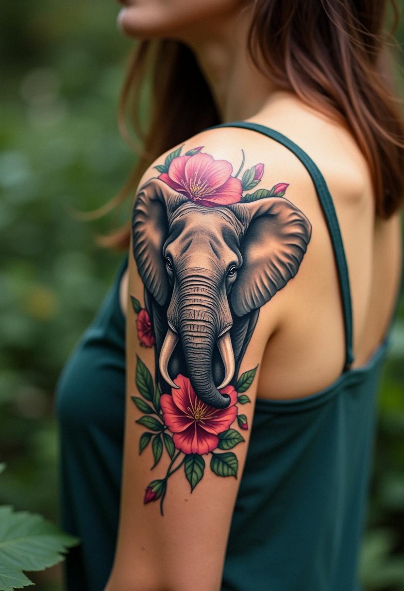 elephant flower tattoo