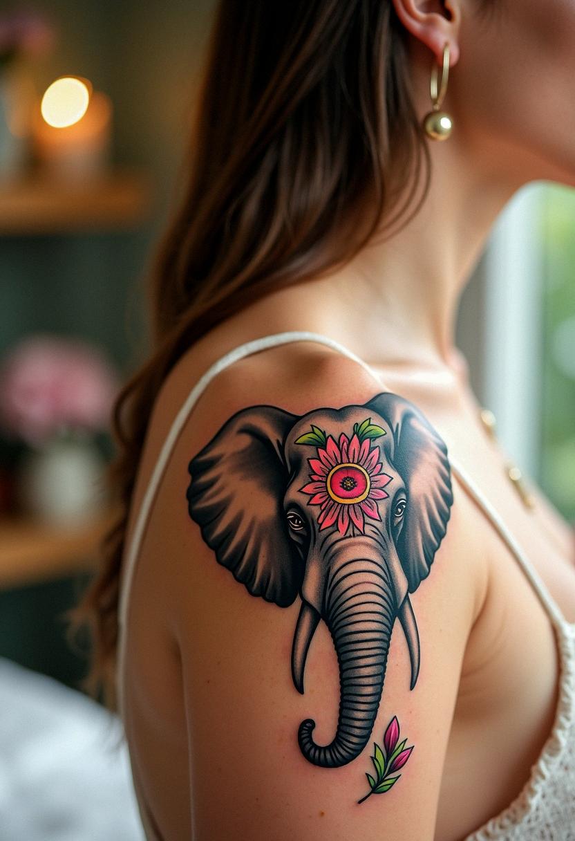 elephant flower tattoo