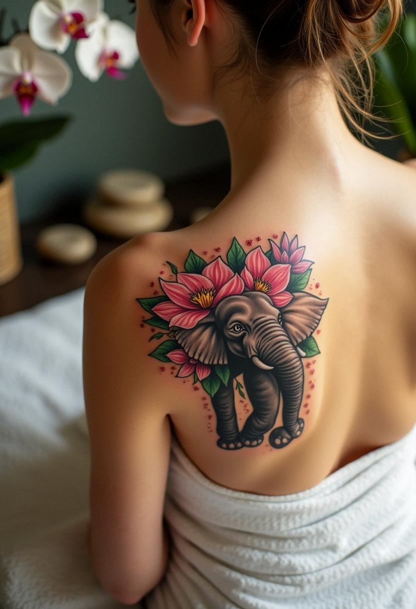 elephant flower tattoo