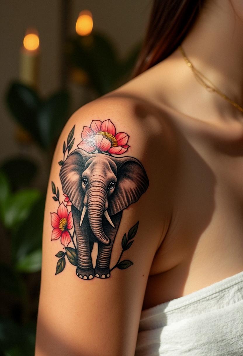 elephant flower tattoo