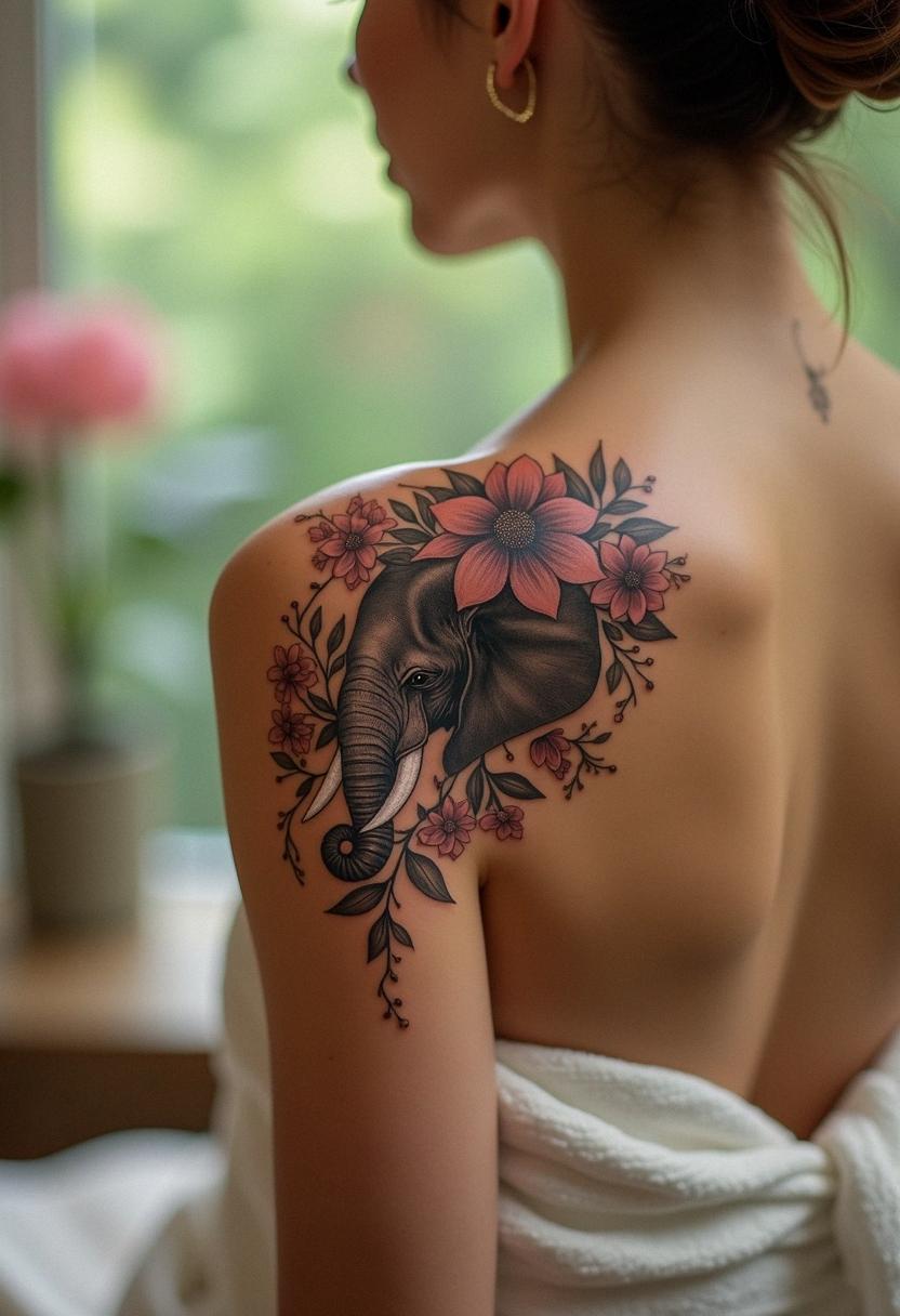 elephant flower tattoo