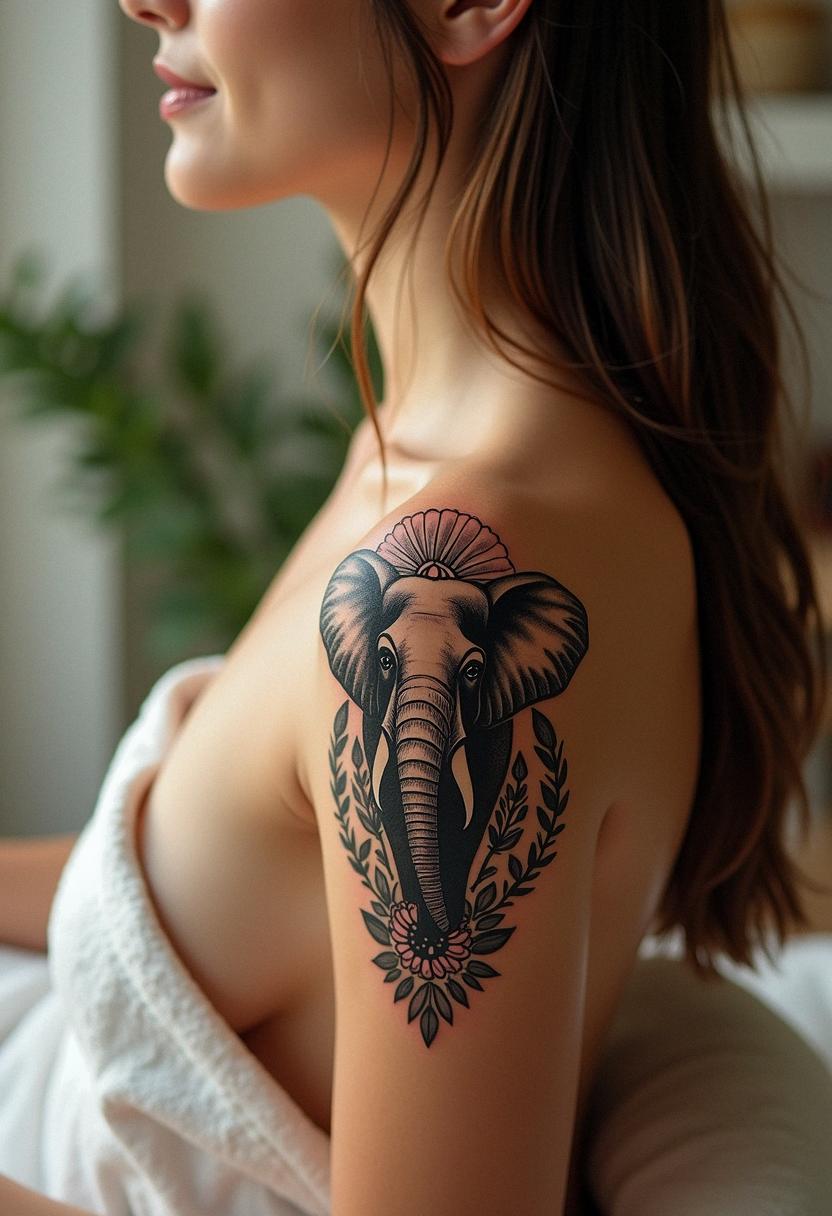 elephant flower tattoo