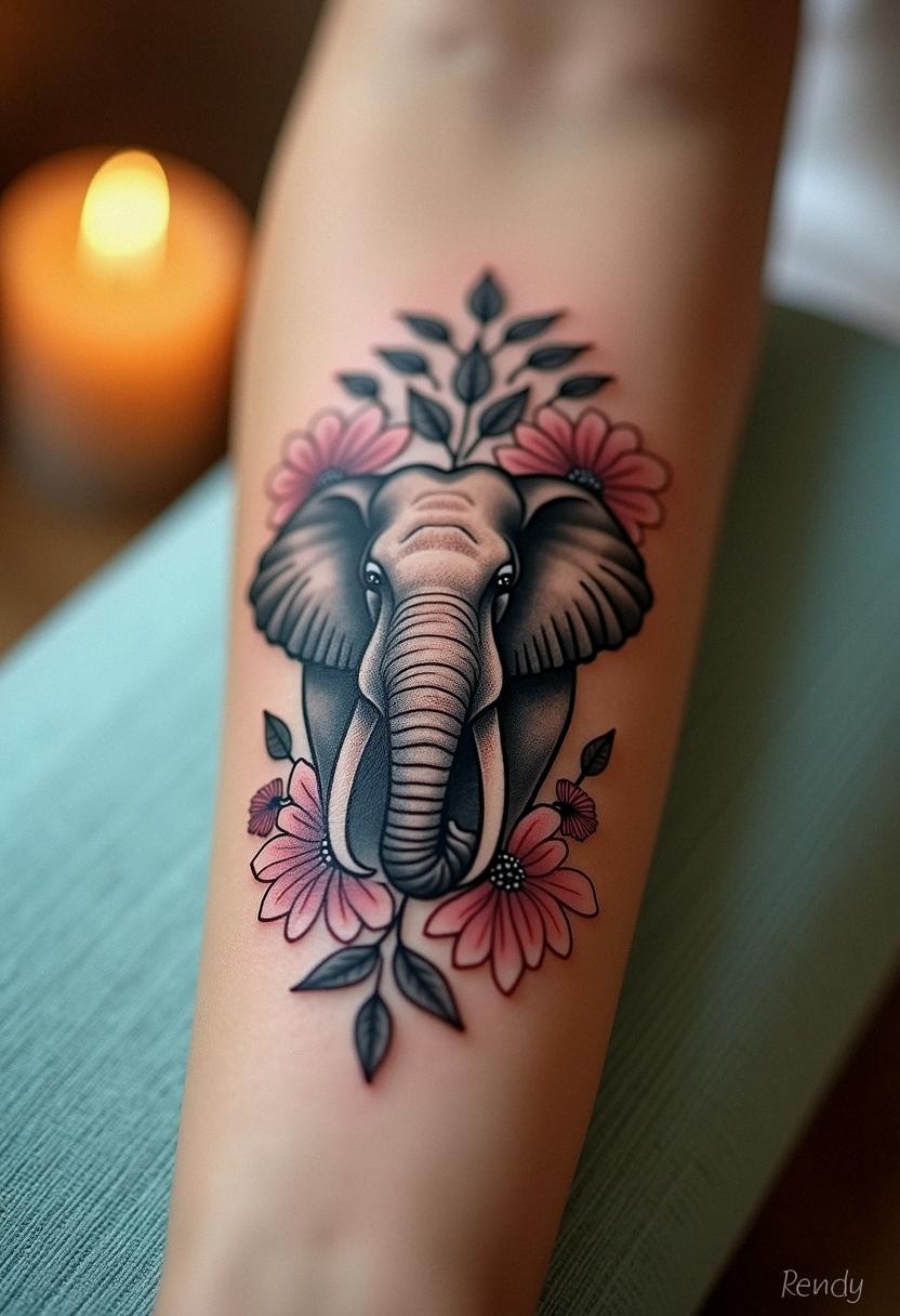 elephant flower tattoo
