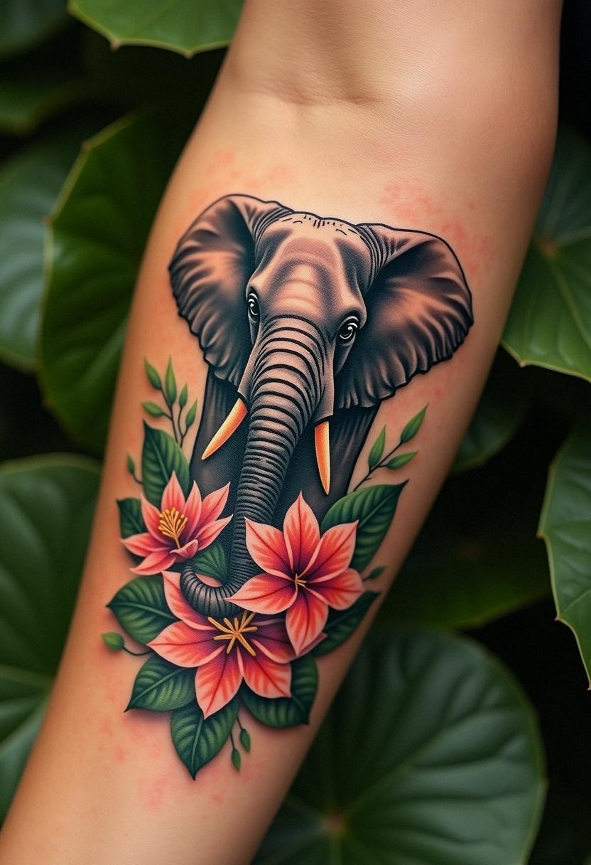 elephant flower tattoo