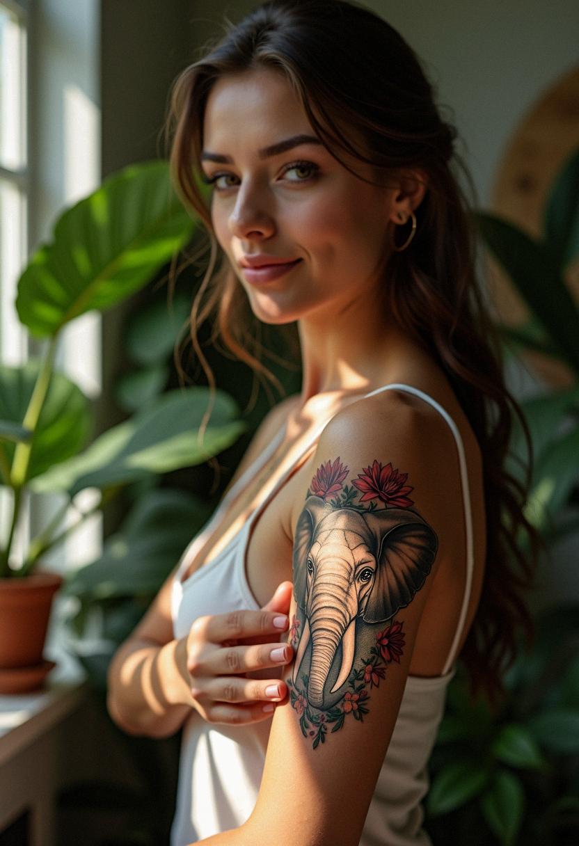 elephant flower tattoo