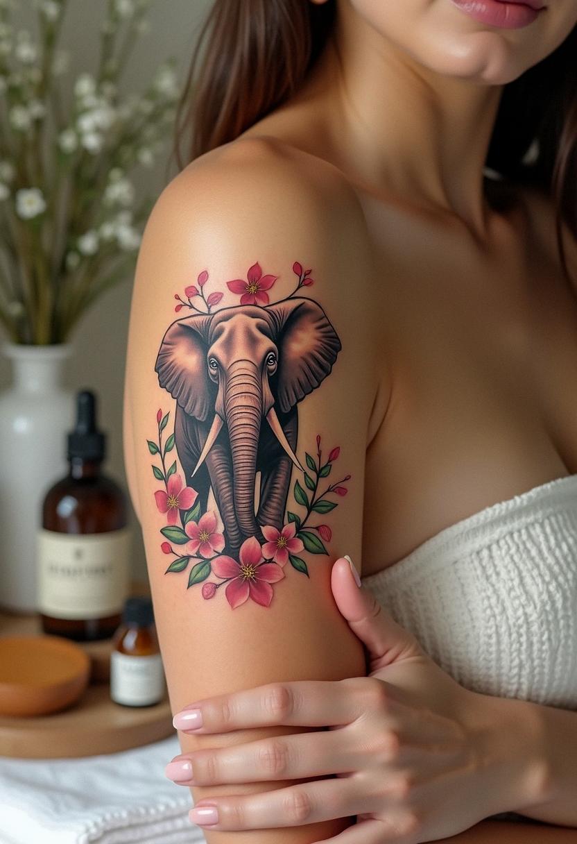 elephant flower tattoo
