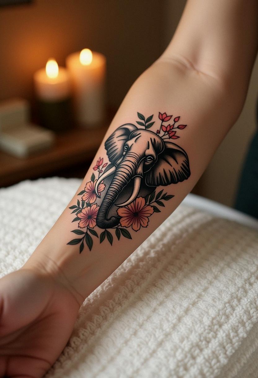 elephant flower tattoo