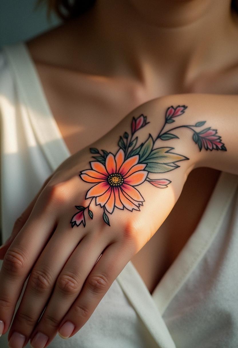 flower hand tattoo