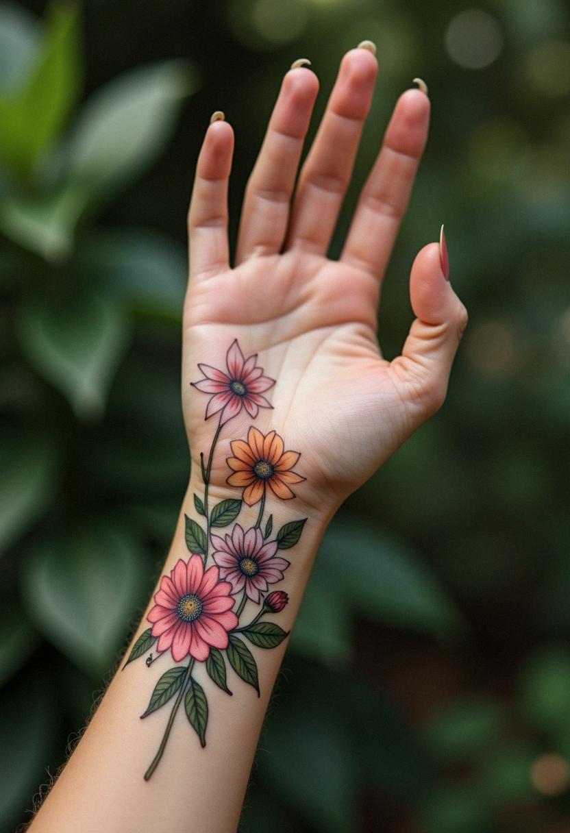 flower hand tattoo