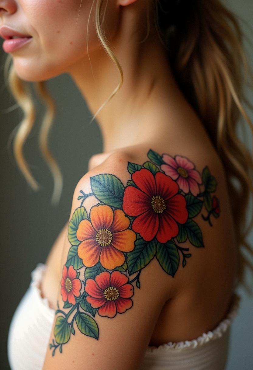flower shoulder tattoo