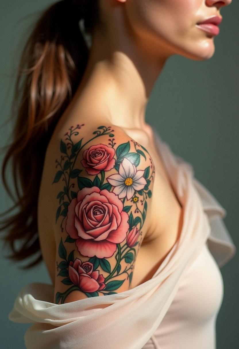 flower shoulder tattoo