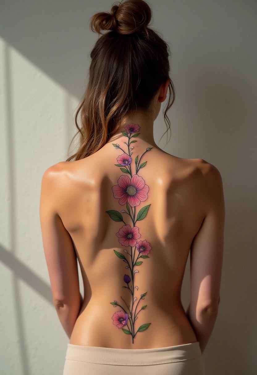 flower spine tattoo