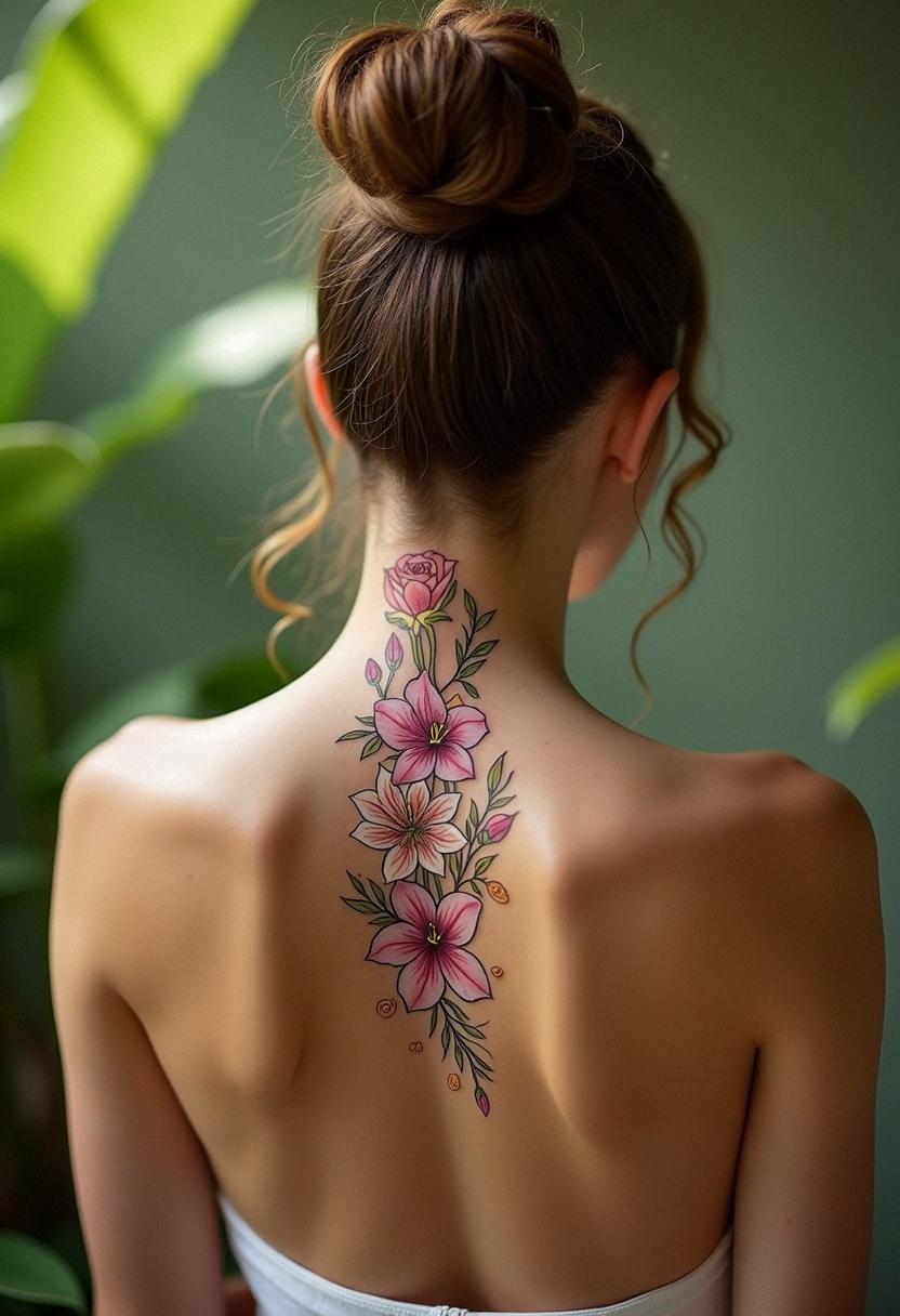 flower spine tattoo