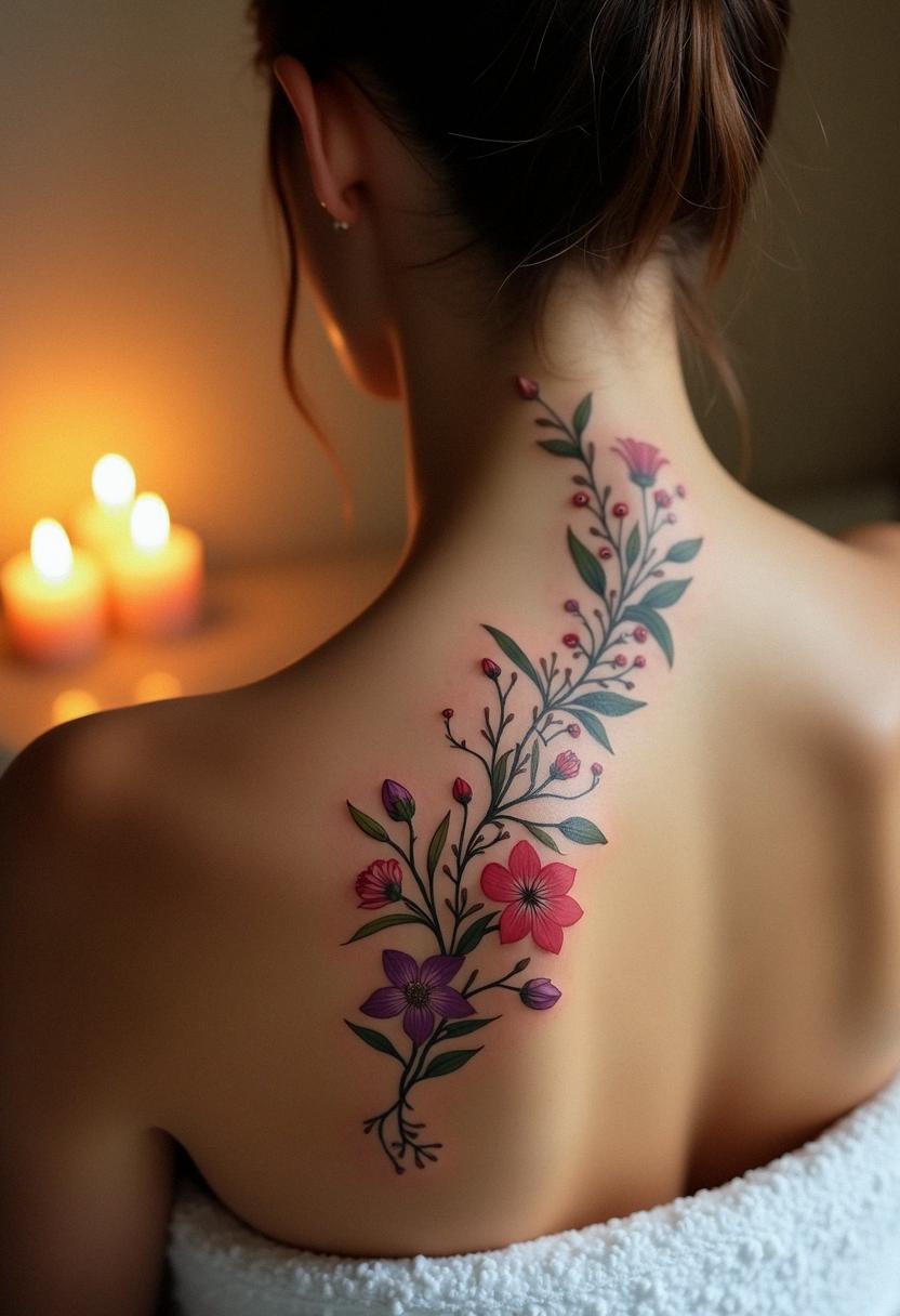 flower spine tattoo