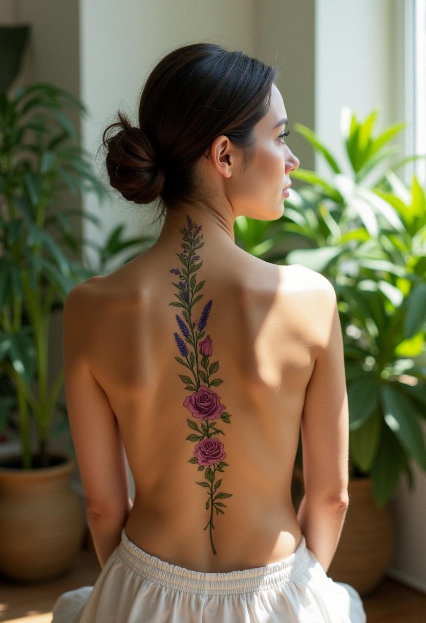 flower spine tattoo