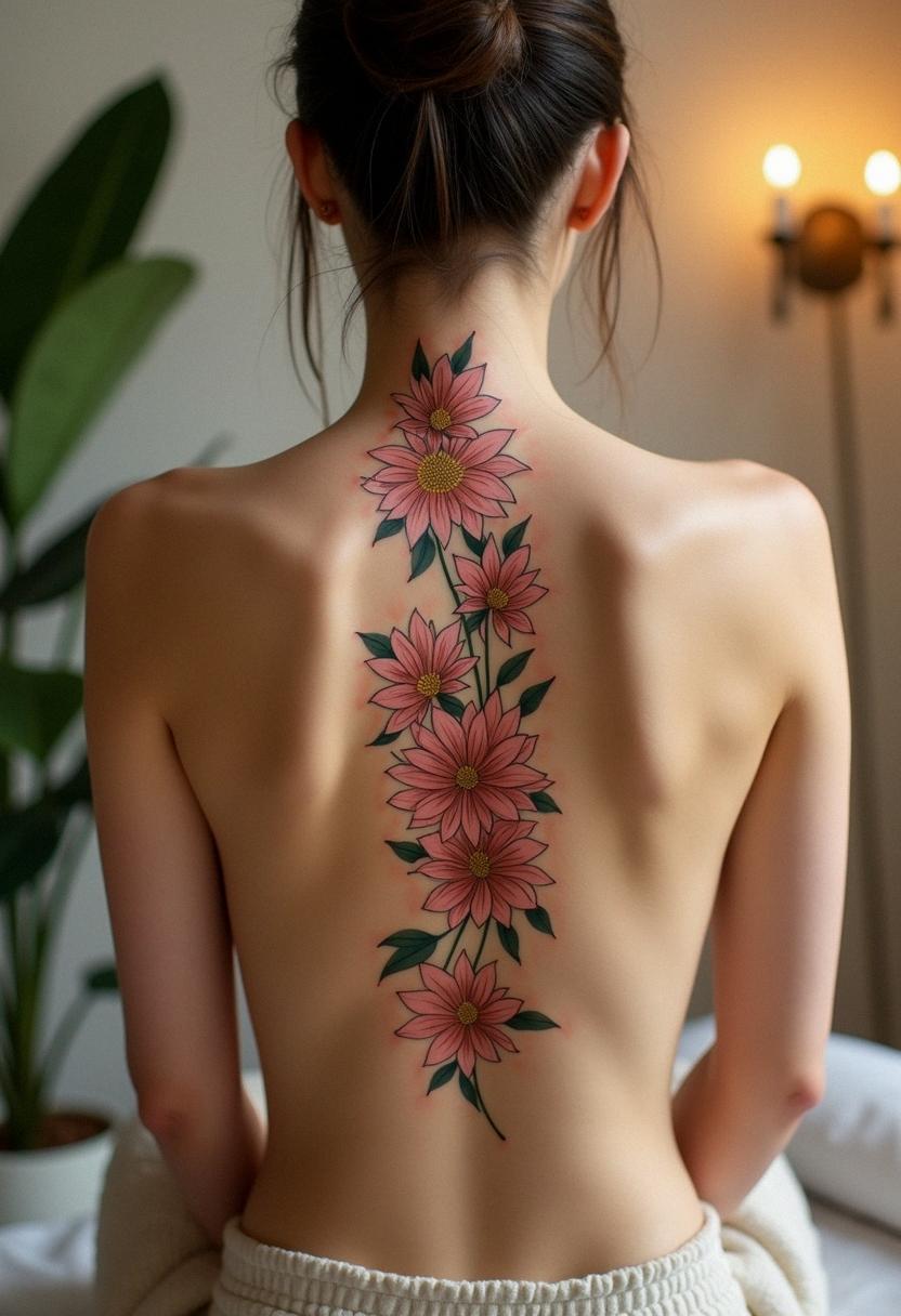 flower spine tattoo
