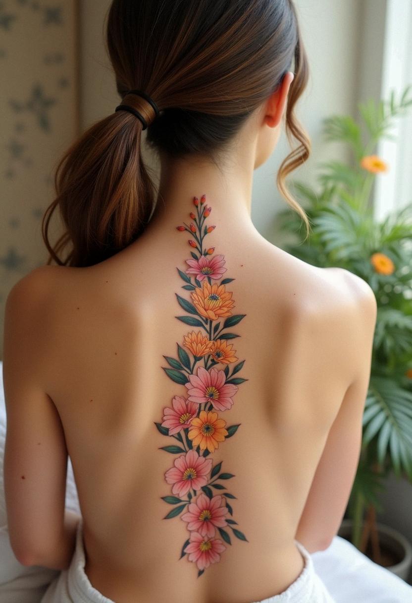 flower spine tattoo